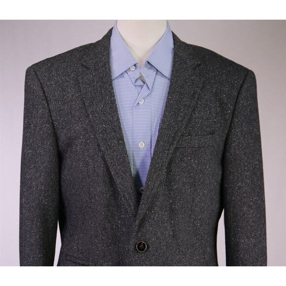 Hugo Boss Gray Herringbone Tweed Wool Silk 2-Btn Blazer Jacket Current Model 40R - Picture 3 of 11